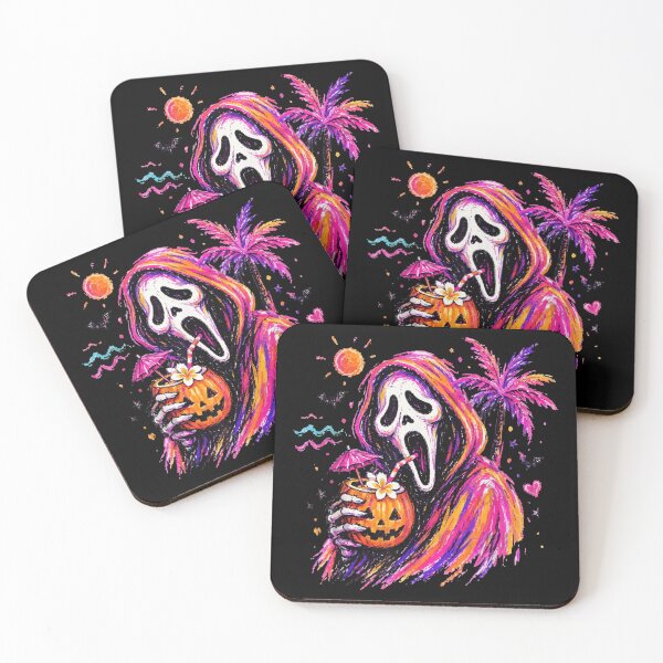 Item preview, Summerween Ghostface Tropical Pumpkin Drink Spooky Beach Sunset Halloween Vibes designed and sold by LakenDraphil.