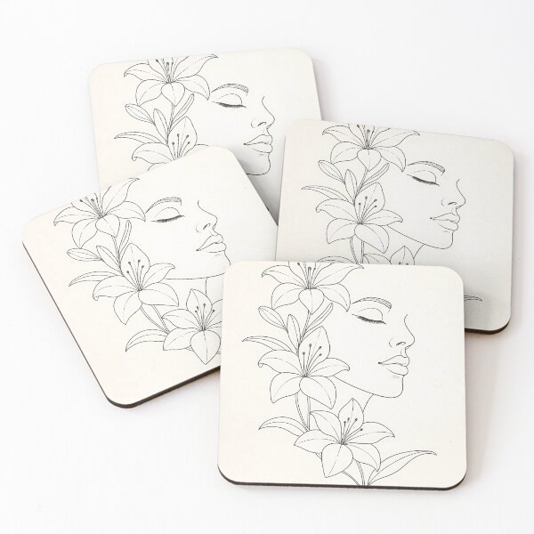 Item preview, Minimalist Woman Face with Lily Flowers Line Art designed and sold by SoftSpaceDesign.