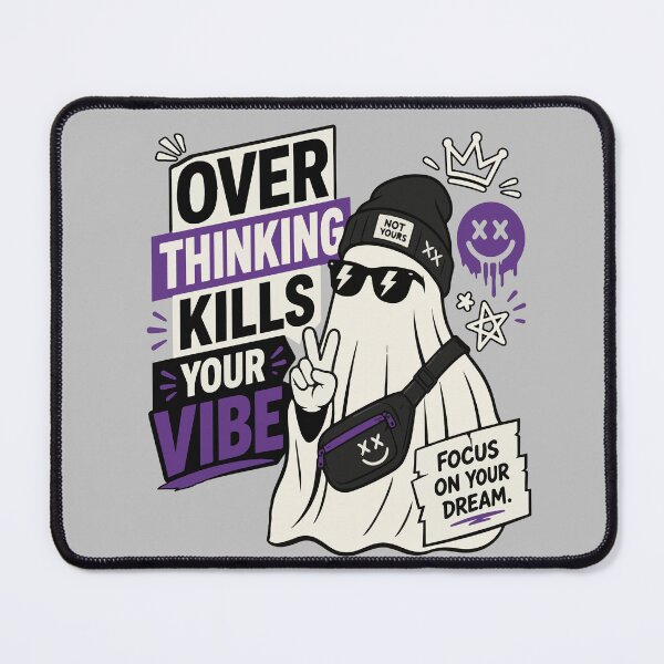 Item preview, Overthinking Kills Your Vibe Motivational Ghost Character with Streetwear Style and Focus on Your Dream Quote designed and sold by Huddy-clothes.