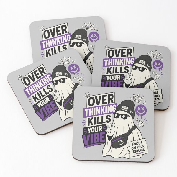 Item preview, Overthinking Kills Your Vibe Motivational Ghost Character with Streetwear Style and Focus on Your Dream Quote designed and sold by Huddy-clothes.