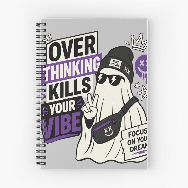 Item preview, Overthinking Kills Your Vibe Motivational Ghost Character with Streetwear Style and Focus on Your Dream Quote designed and sold by Huddy-clothes.