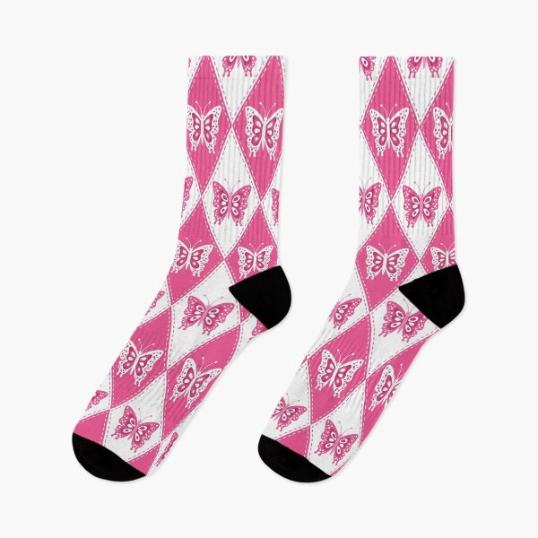 Item preview, Pink and White Butterfly Argyle Pattern designed and sold by mrhighsky.