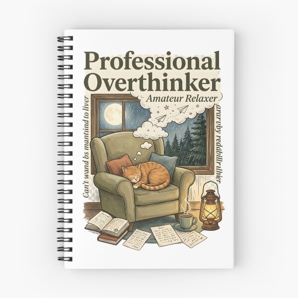 Item preview, Professional Overthinker Funny Cat Shirt | Anxiety Humor | Introvert Gift | Cozy Reader Aesthetic | Mental Health Quote designed and sold by softmind studio.