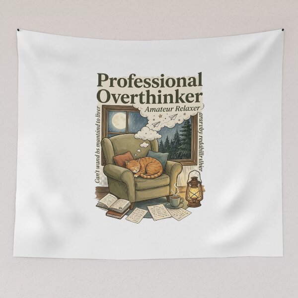 Item preview, Professional Overthinker Funny Cat Shirt | Anxiety Humor | Introvert Gift | Cozy Reader Aesthetic | Mental Health Quote designed and sold by softmind studio.