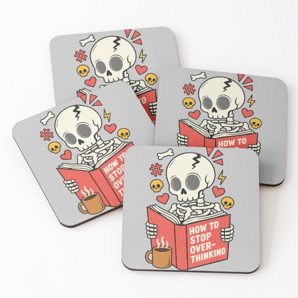 Item preview, How to Stop Overthinking Funny Skeleton Reading Book with Coffee, Cute Gothic Humor and Spooky Mental Health Vibes designed and sold by Huddy-clothes.
