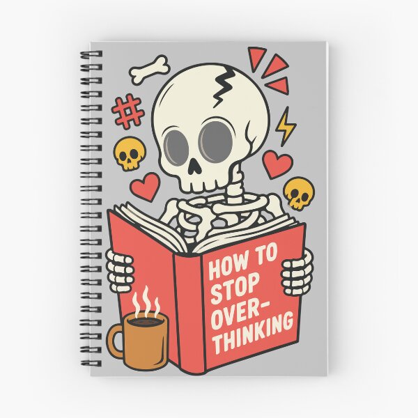 Item preview, How to Stop Overthinking Funny Skeleton Reading Book with Coffee, Cute Gothic Humor and Spooky Mental Health Vibes designed and sold by Huddy-clothes.