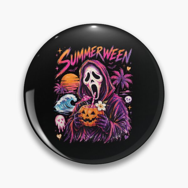 Item preview, Summerween Ghostface Sipping Pumpkin Cocktail Tropical Spooky Beach Party Vibes designed and sold by LakenDraphil.
