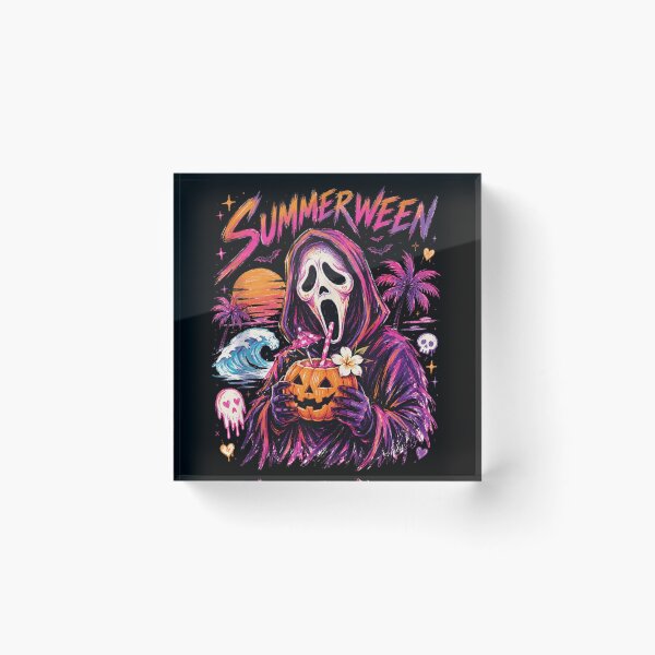 Item preview, Summerween Ghostface Sipping Pumpkin Cocktail Tropical Spooky Beach Party Vibes designed and sold by LakenDraphil.