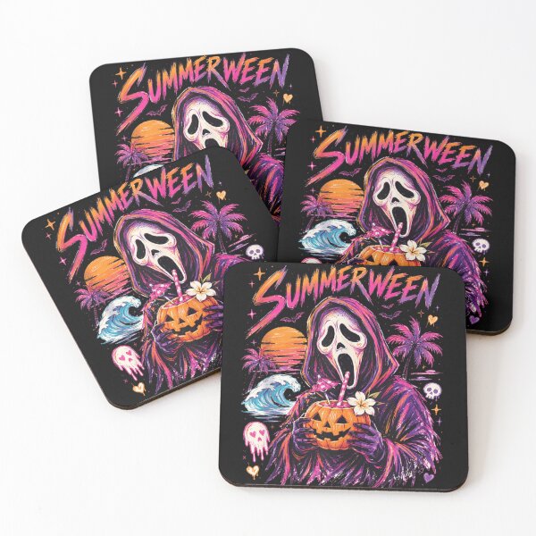 Item preview, Summerween Ghostface Sipping Pumpkin Cocktail Tropical Spooky Beach Party Vibes designed and sold by LakenDraphil.