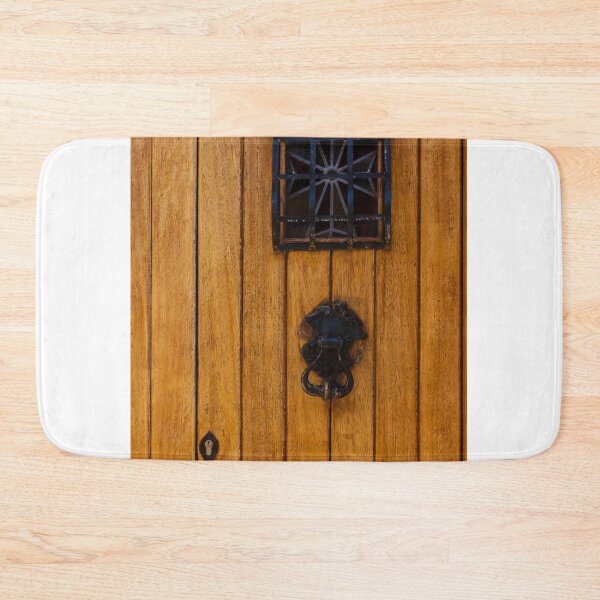 Item preview, Rustic Wooden Door With Decorative Iron Knocker And Small Arched Grille Window, Vintage Entrance Detail designed and sold by Nmallia.