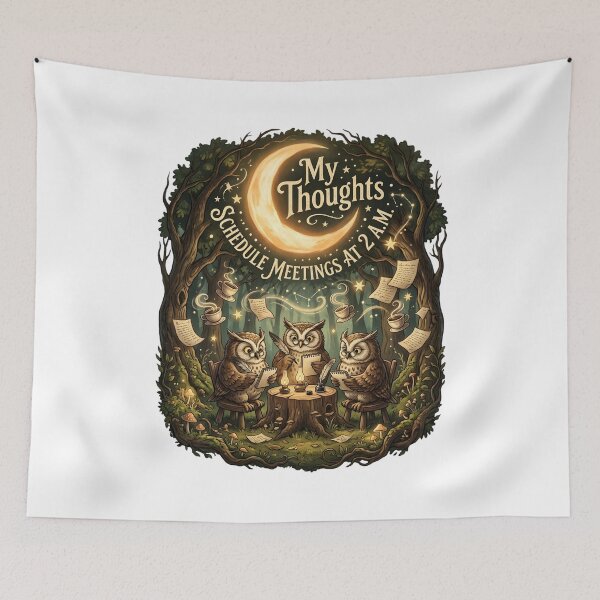 Item preview, My Thoughts Schedule Meetings At 2 AM Shirt | Funny Insomnia Quote | Owl Illustration | Anxiety Humor Gift designed and sold by softmind studio.