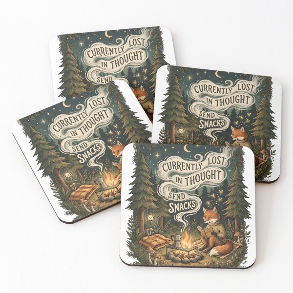 Item preview, Currently Lost In Thought Send Snacks Funny Overthinker Fox Camping Vintage Introvert Design designed and sold by softmind studio.