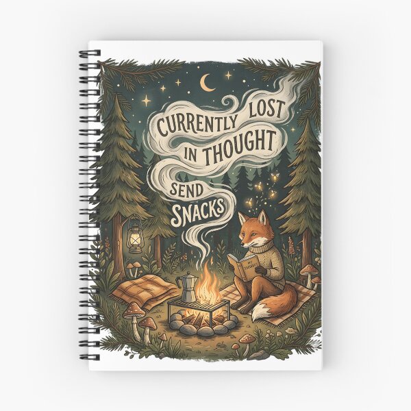 Item preview, Currently Lost In Thought Send Snacks Funny Overthinker Fox Camping Vintage Introvert Design designed and sold by softmind studio.