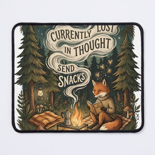 Item preview, Currently Lost In Thought Send Snacks Funny Overthinker Fox Camping Vintage Introvert Design designed and sold by softmind studio.