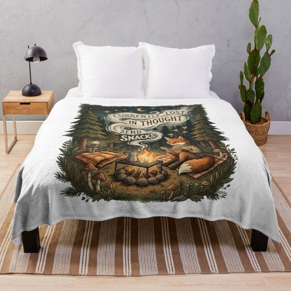 Item preview, Currently Lost In Thought Send Snacks Funny Overthinker Fox Camping Vintage Introvert Design designed and sold by softmind studio.