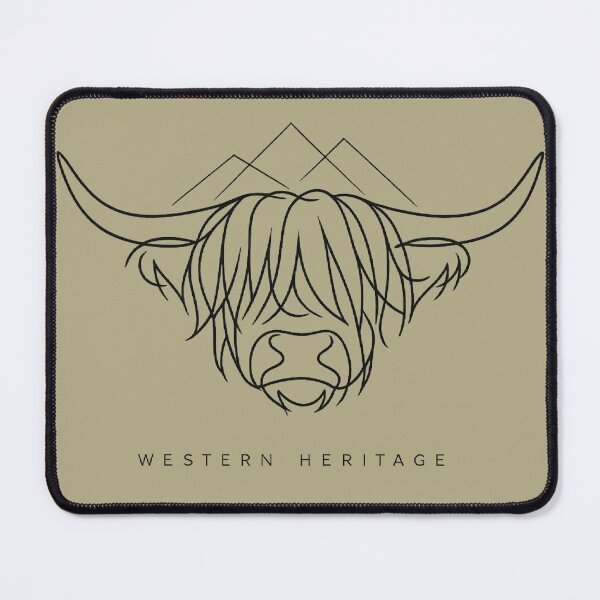 Item preview, Minimalist Fine Line Highland Cow Mountain designed and sold by EvergreenThread.