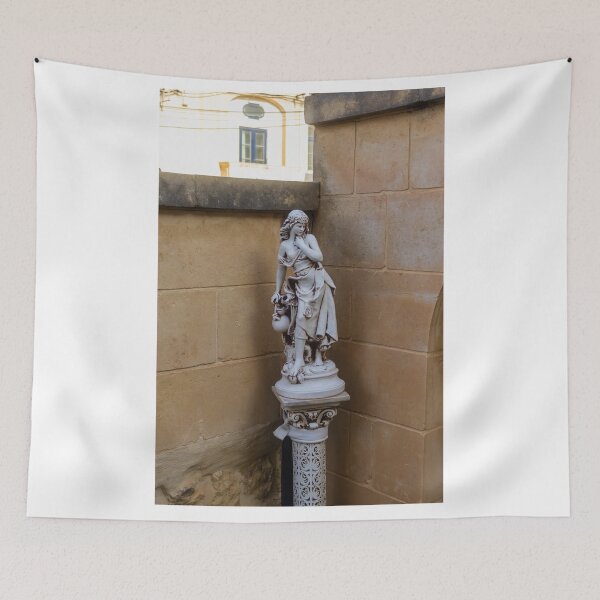 Item preview, Classical Marble Statue On Ornate Pedestal Against Stone Wall In Quiet Courtyard Nook designed and sold by Nmallia.