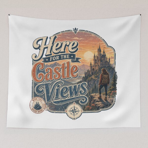Item preview, Aquí por las vistas del castillo | Camiseta gráfica divertida de aventura de viaje al castillo designed and sold by rushaib.