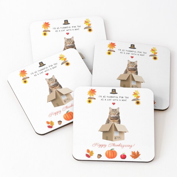 Item preview, Funny Thanksgiving Thankful Brown Cat in a Box designed and sold by MYCatStuff.