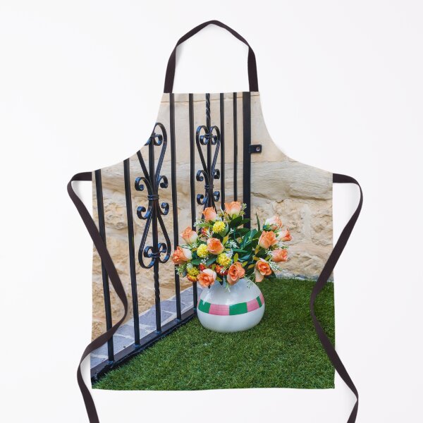 Item preview, Orange Rose Bouquet in Ceramic Vase Beside Wrought Iron Railing on Small Balcony designed and sold by Nmallia.