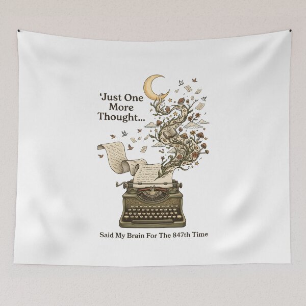 Item preview, Just One More Thought Funny Overthinking Vintage Typewriter Literary Design designed and sold by softmind studio.