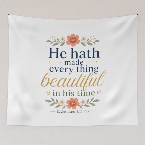 Item preview, Beautiful in His Time – Ecclesiastes 3:11 KJV Simple Floral Bible Verse designed and sold by FaithThroughEverySeason.