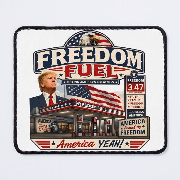 Item preview, Freedom Fuel – Patriotic America Gas Station Retro USA Eagle Political Parody designed and sold by RockyMemes.