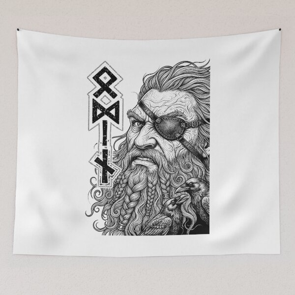 Item preview, Odin Viking Warrior God Runes Ravens Norse Mythology designed and sold by GrandeDuc.