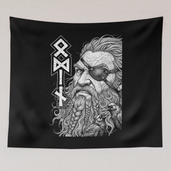 Item preview, Odin Viking Warrior God Runes Ravens Norse Mythology designed and sold by GrandeDuc.