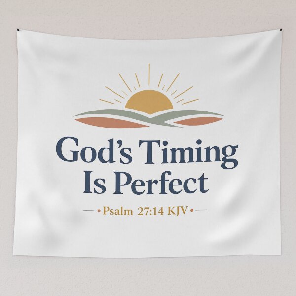 Item preview, God’s Timing Is Perfect – Psalm 27:14 KJV Sunrise Christian Encouragement designed and sold by FaithThroughEverySeason.