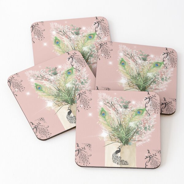 Item preview, Elegant Peacock Pampas Grass on Blush Pink designed and sold by Extremeallie.