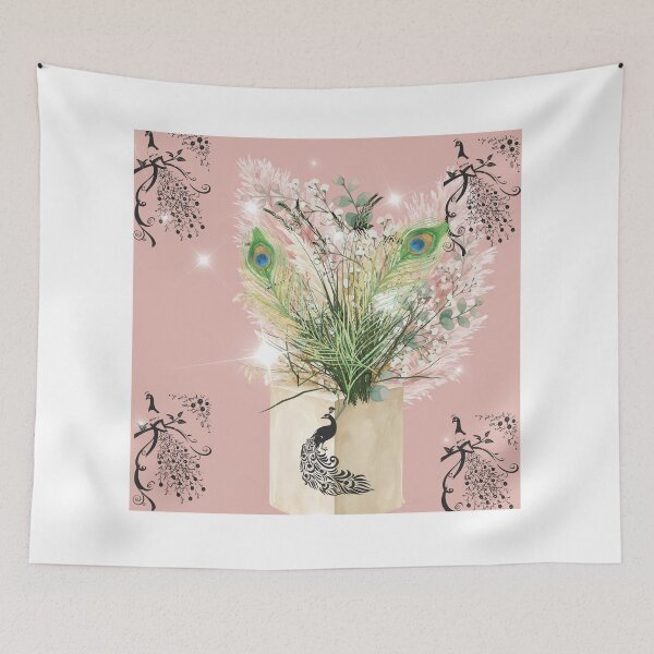 Item preview, Elegant Peacock Pampas Grass on Blush Pink designed and sold by Extremeallie.