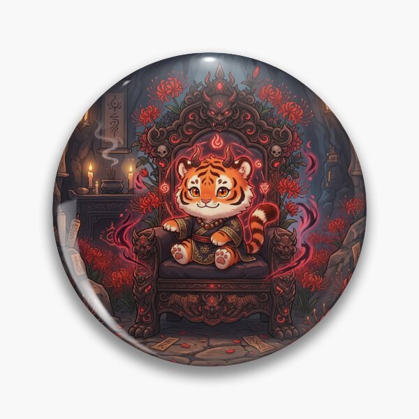 Item preview, Chibi Black Tiger Cub with Demonic Sword Oriental Cultivation ArtCute Chibi Red Tiger Dark Throne Demon Cultivation Chibi Art designed and sold by uegi.