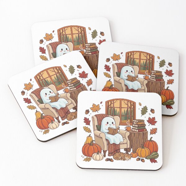 Item preview,  Ghost Reading Book With Coffee Cat Halloween Fall  designed and sold by HalloweenGift.