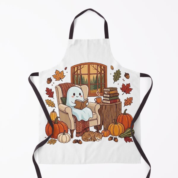 Item preview, Ghost Reading Book With Coffee Cat Halloween Fall designed and sold by HalloweenGift.