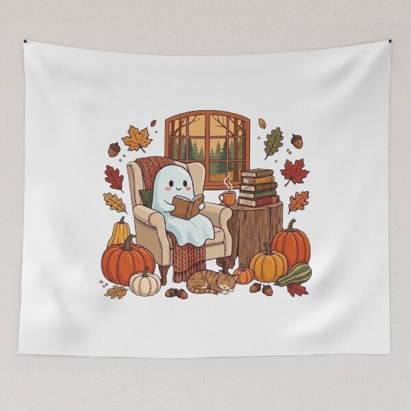 Item preview,  Ghost Reading Book With Coffee Cat Halloween Fall  designed and sold by HalloweenGift.