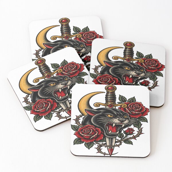 Item preview, Vintage Black Panther Dagger and Red Roses Gothic Artwork designed and sold by StickersHul.