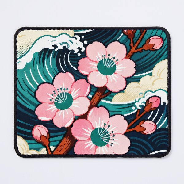 Item preview, Stylized cherry blossoms and dynamic wave illustration designed and sold by hobikeyfimartdijital.