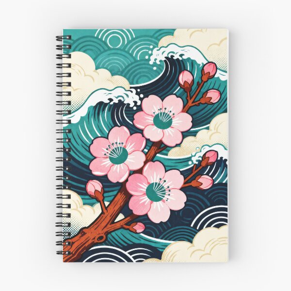 Item preview, Stylized cherry blossoms and dynamic wave illustration designed and sold by hobikeyfimartdijital.