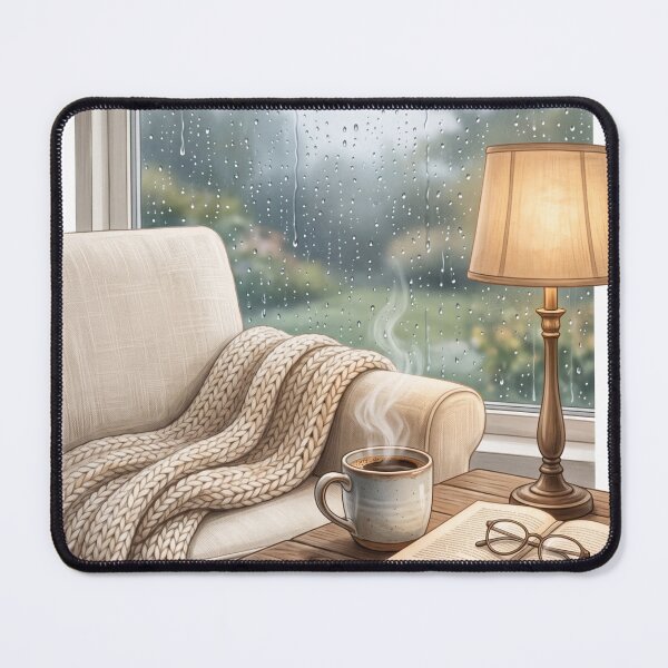 Item preview, Rain, Books & Coffee | Cozy Reading Nook Premium Lifestyle Illustration | Coffee Wall Art | Book Lover T-Shirt designed and sold by SAJ Design Studio.