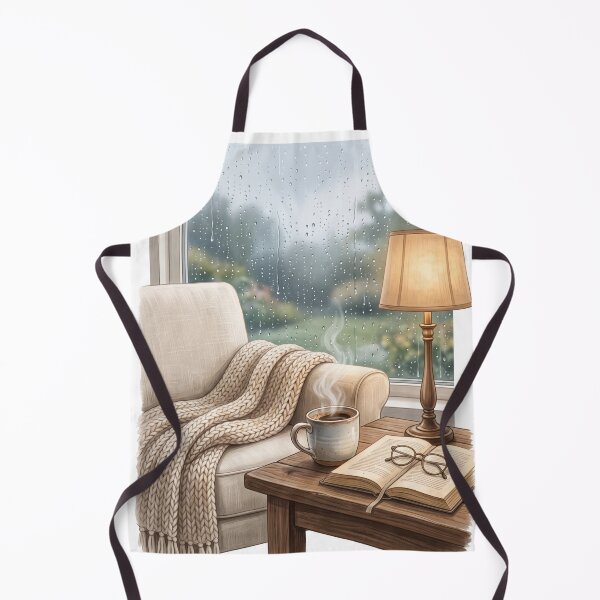 Item preview, Rain, Books & Coffee | Cozy Reading Nook Premium Lifestyle Illustration | Coffee Wall Art | Book Lover T-Shirt designed and sold by SAJ Design Studio.