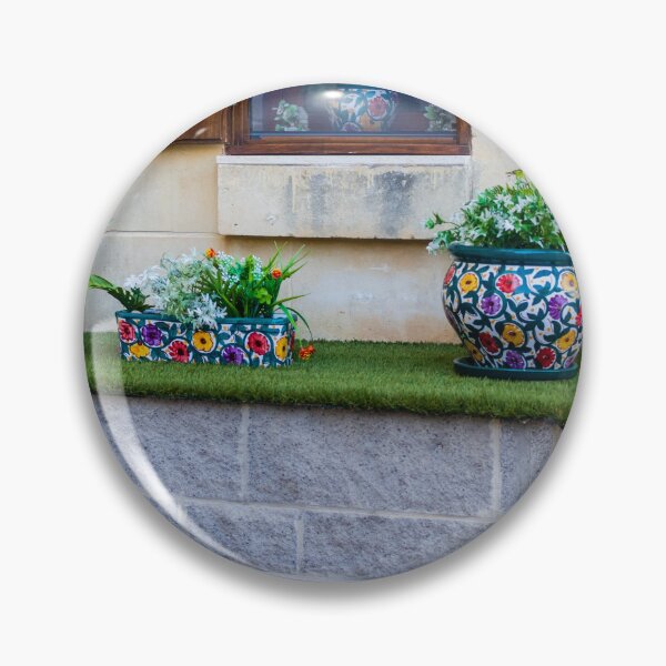 Item preview, Ceramic Flower Pots On Mediterranean Courtyard Window Ledge With Colorful Potted Plants And Greenery designed and sold by Nmallia.