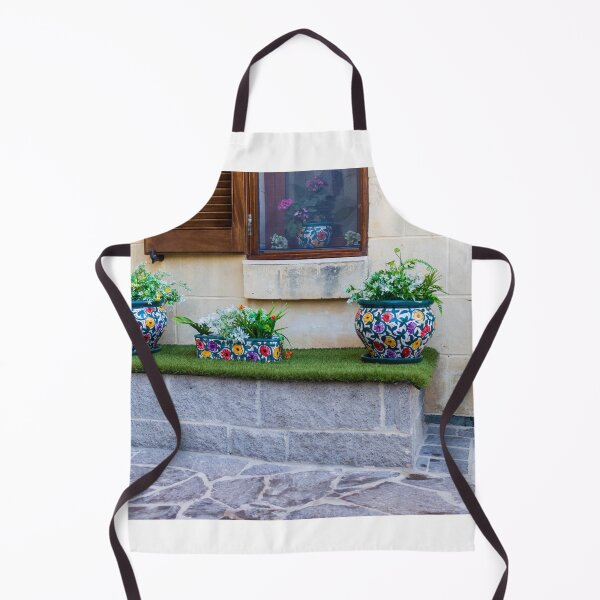 Item preview, Ceramic Flower Pots On Mediterranean Courtyard Window Ledge With Colorful Potted Plants And Greenery designed and sold by Nmallia.