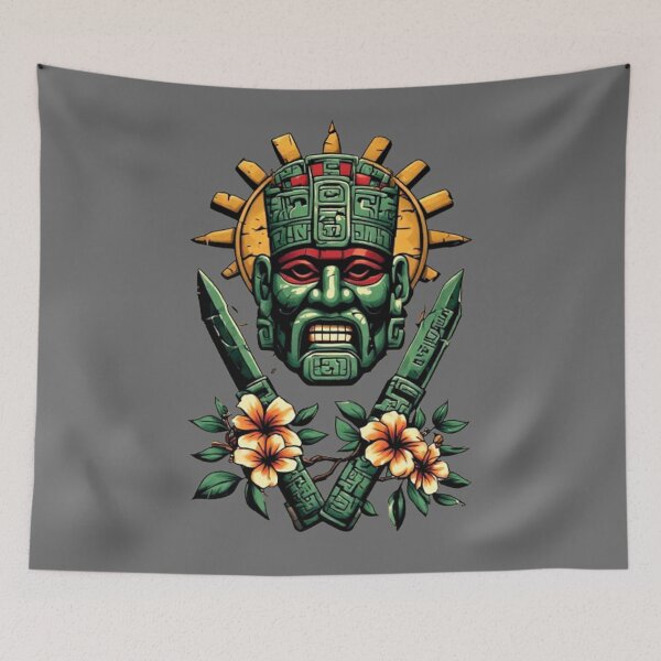 Item preview, Ancient Mayan Warrior Spirit – Sacred Jade Mask & Obsidian Blades Art 02 designed and sold by Shift-Bloom.