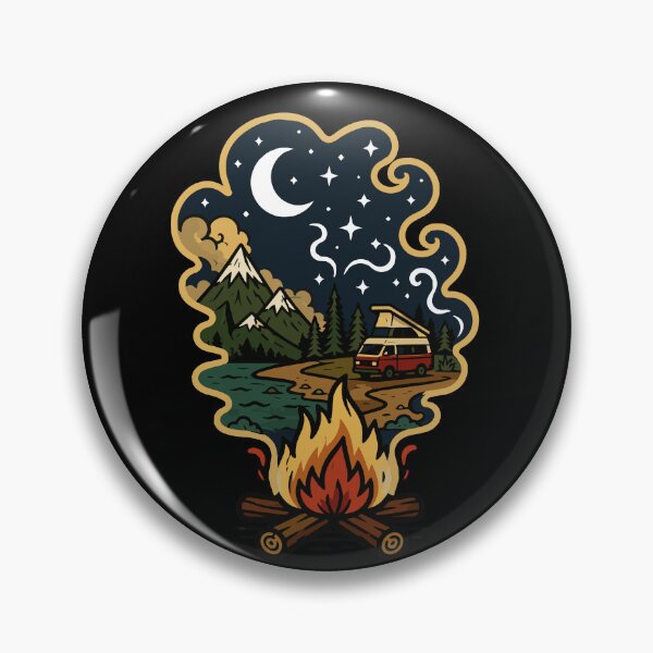 Item preview, Campfire Smoke Transforming into a Mountain Camping Landscape with Camper Van, Crescent Moon, Pine Forest, and Starry Night Sky designed and sold by Huddy-clothes.