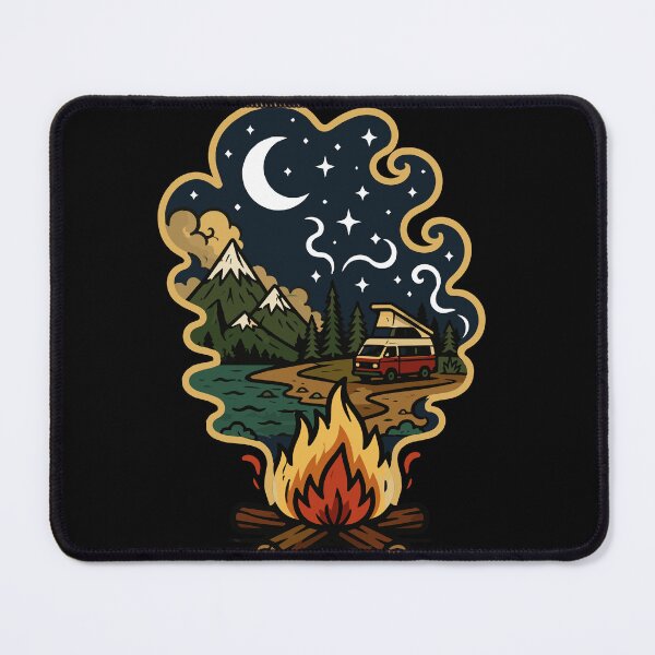 Item preview, Campfire Smoke Transforming into a Mountain Camping Landscape with Camper Van, Crescent Moon, Pine Forest, and Starry Night Sky designed and sold by Huddy-clothes.