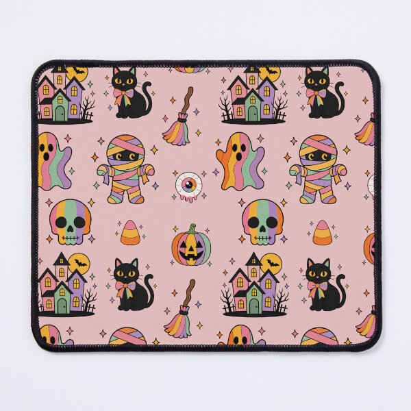 Item preview, Pink Halloween Pattern - Pastel Groovy Ghost, Black Cat, Haunted House, Girly Cute Spooky Season Design designed and sold by BVDigitalArt.