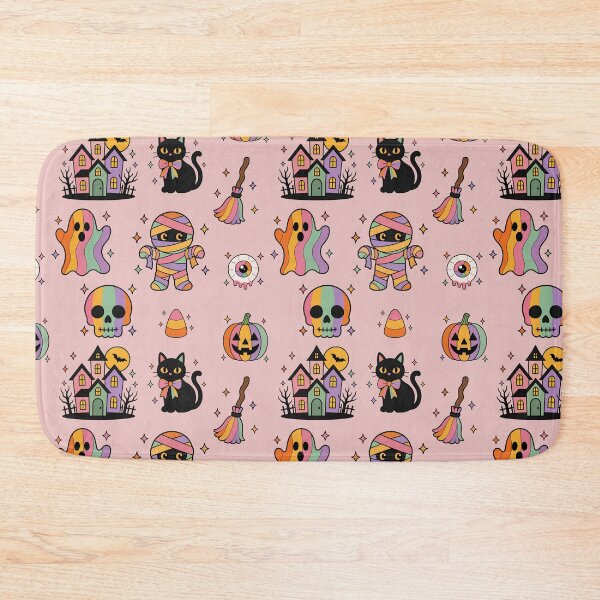 Item preview, Pink Halloween Pattern - Pastel Groovy Ghost, Black Cat, Haunted House, Girly Cute Spooky Season Design designed and sold by BVDigitalArt.