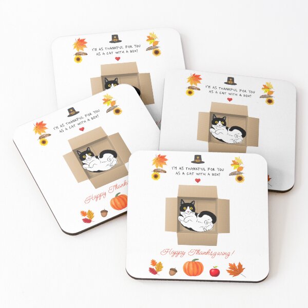 Item preview, Funny Thanksgiving Thankful Tuxedo Cat in a Box designed and sold by MYCatStuff.