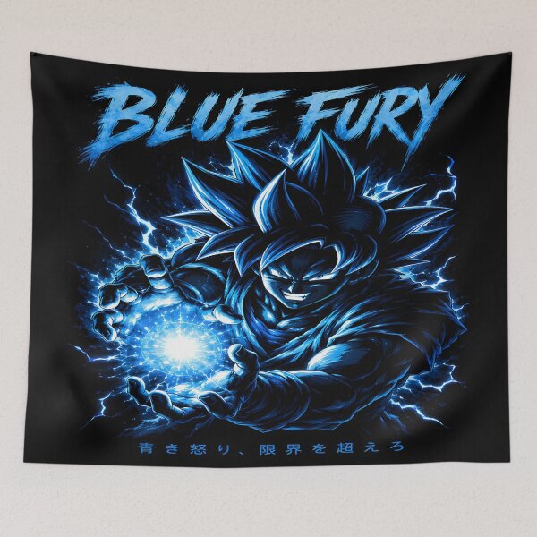 Aperçu de l'œuvre Furie Bleue - Goku Super Saiyan - DBS Dieu Saiyan - Design esthétique de l'explosion d'énergie bleue créée et vendue par Trinidesigns123.